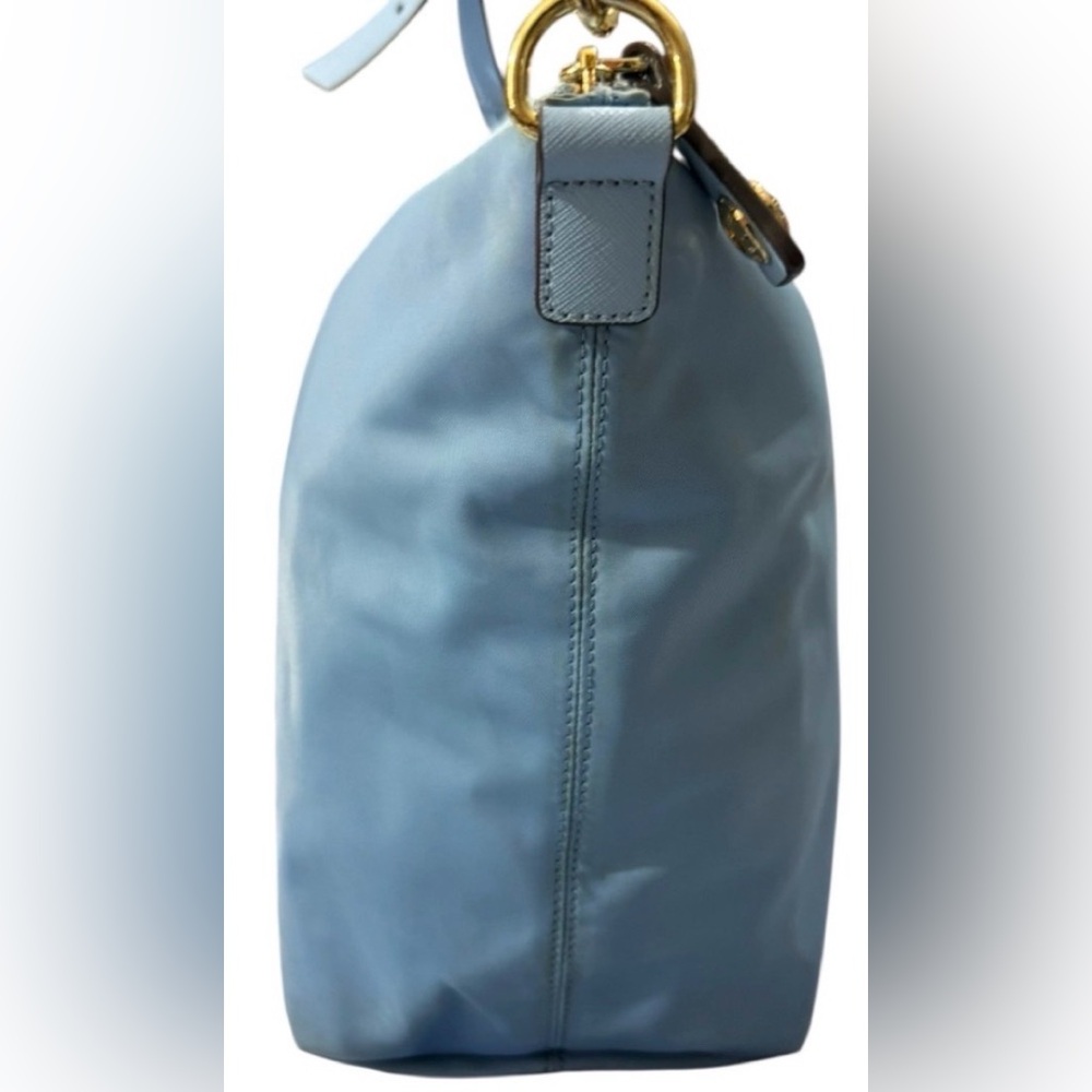 Henri Bendel Blue Nylon Tote Gold Hardware Shoulder Bag Large - Picture 5 of 13